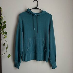 Athleta Balance Waffle Hoodie Sweatshirt Teal Oversized Athleisure size Small